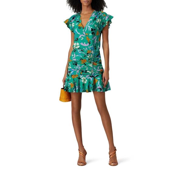 Veronica Beard Dresses & Skirts - Veronica Beard Maria Floral Ruched Slik Mini Dress Green Multi Size 6